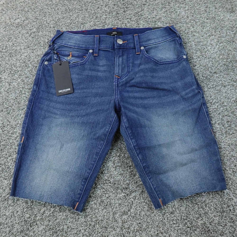 NEW True Religion Shorts Mens 30 Dark Blue Denim Jean Jorts Rocco Relaxed Skinny